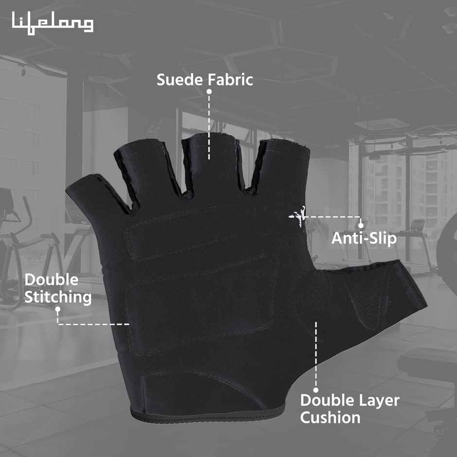 Lifelong Men's Exercise Suede Gym Gloves | Medium | Black