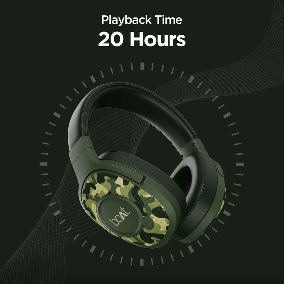 boAt Rockerz 550 Over Ear BT Headphones w/ 20H Playback, 50mm Drivers & BTv5.0 (Army Green)