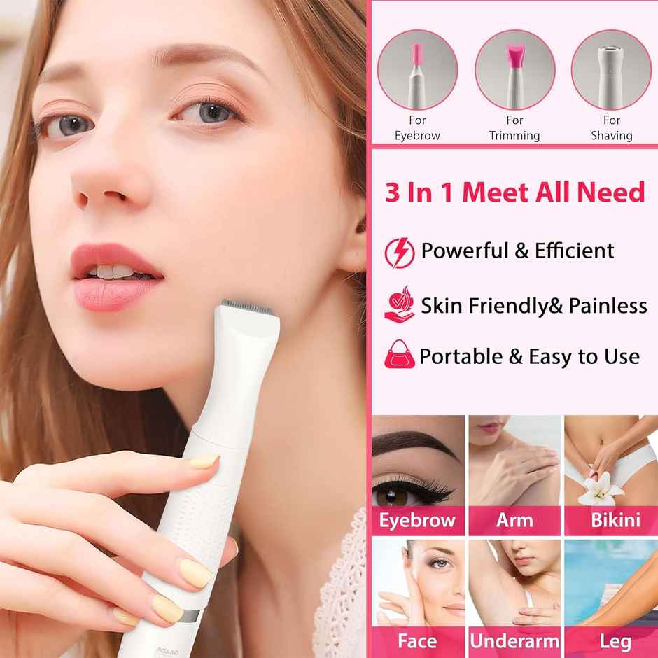 Agaro Rechargeable 3-In-1 Multi Trimmer For Women Hair Remover Face, Leg, Eyebrow