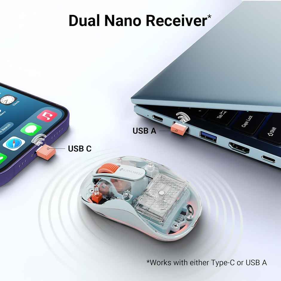 Zebronics Sheer Plus | Wireless Mouse | Dual Mode | 2.4GHz + BT Dual Dongle | Upto 3200 | Blue