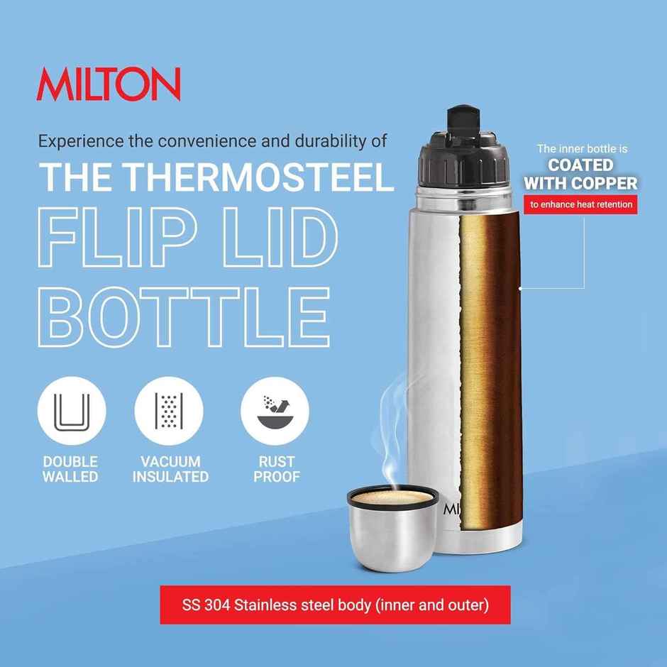 Milton Thermosteel Flip Lid Water Bottle | 24 Hrs Hot & Cold | Silver | 500 ml