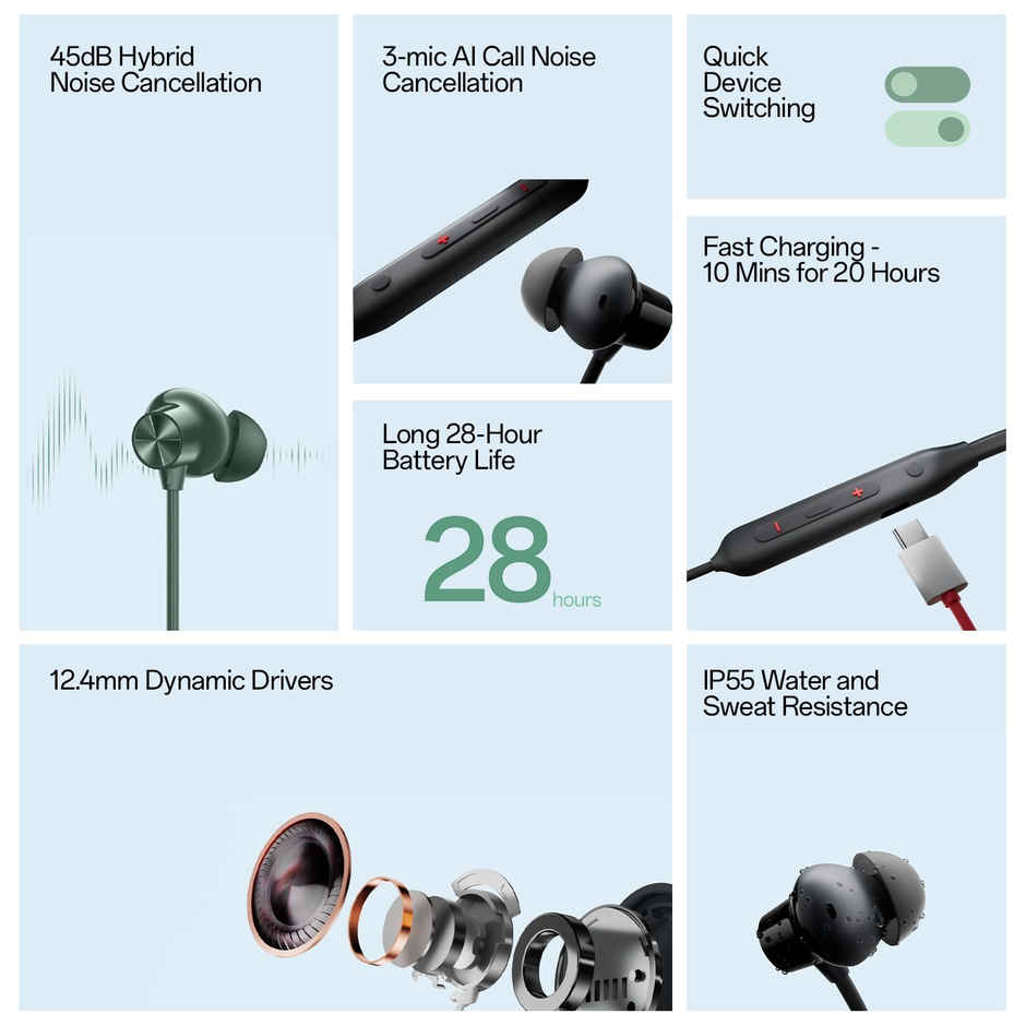 OnePlus Bullets (Z2 ANC) Wireless Neckband Earphones - Grand Green