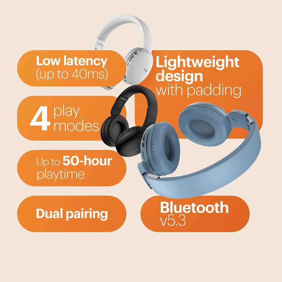 Noise Two 50Hrs Playtime Low Latency(up to 45ms) Dual Pairing BT v5.3 Headphones | Bold Black