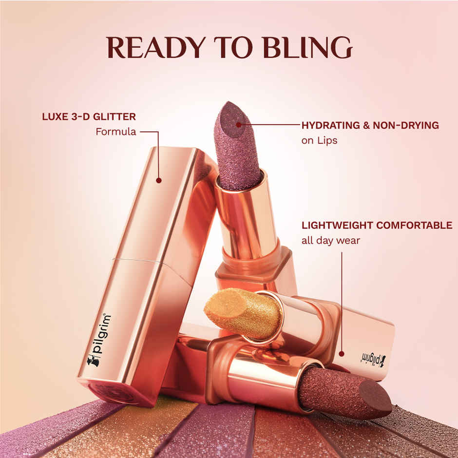 Pilgrim Dubai Bling Glitter Lipstick with Vitamin C Matte Finish & Non-Drying | Jumeirah Jewel 01