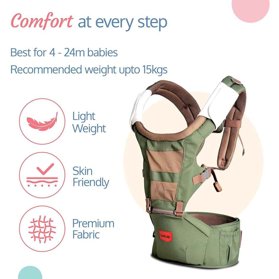LuvLap Royal Hip Seat Baby Carrier, 4 Carry Positions, Adjustable, for 6 to 24 Months, Upto 15 Kgs