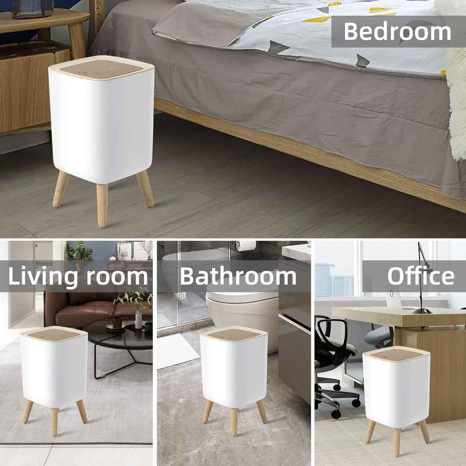 House of Quirk Bathroom Trash Cans with Lids | Modern Office Trash Can for Near Desk | White