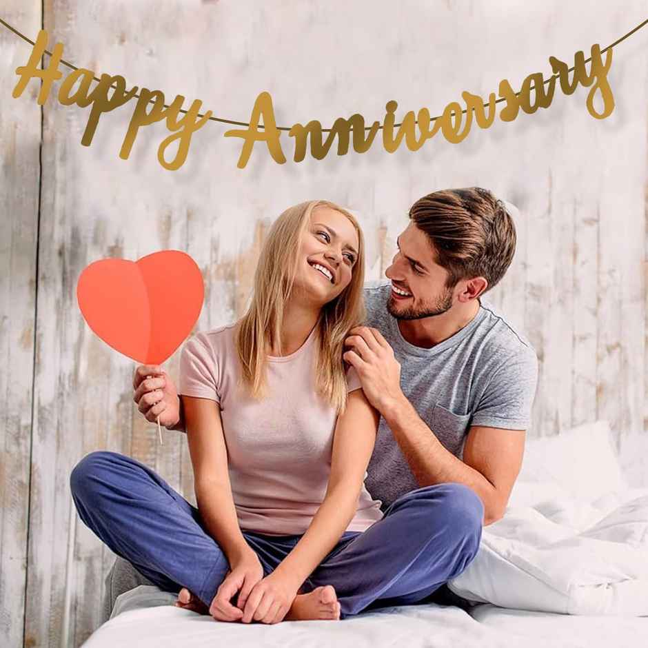 Party Propz Happy Anniversary Foil Banner Golden