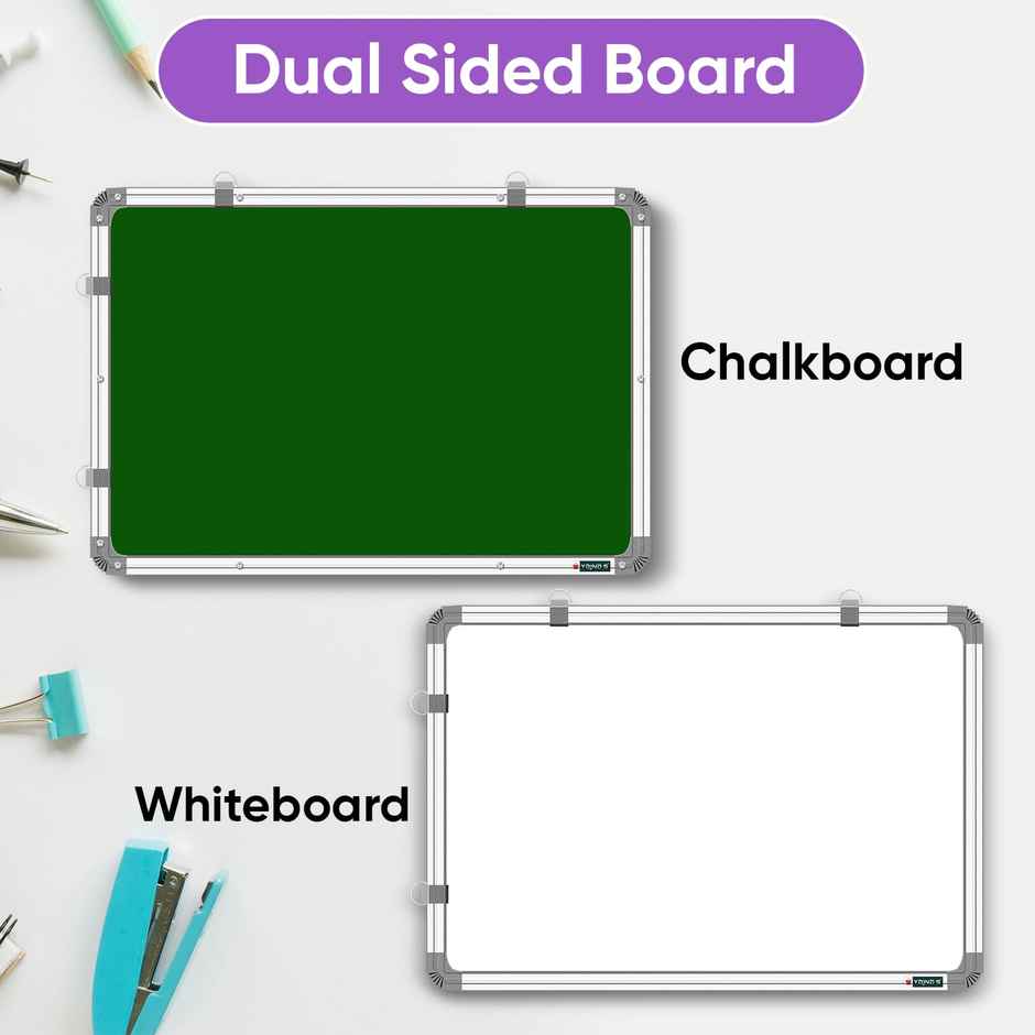 Yajnas Double-Sided Whiteboard & Chalkboard | 2 x 3 Ft | With Marker & Duster | Study & Office Board