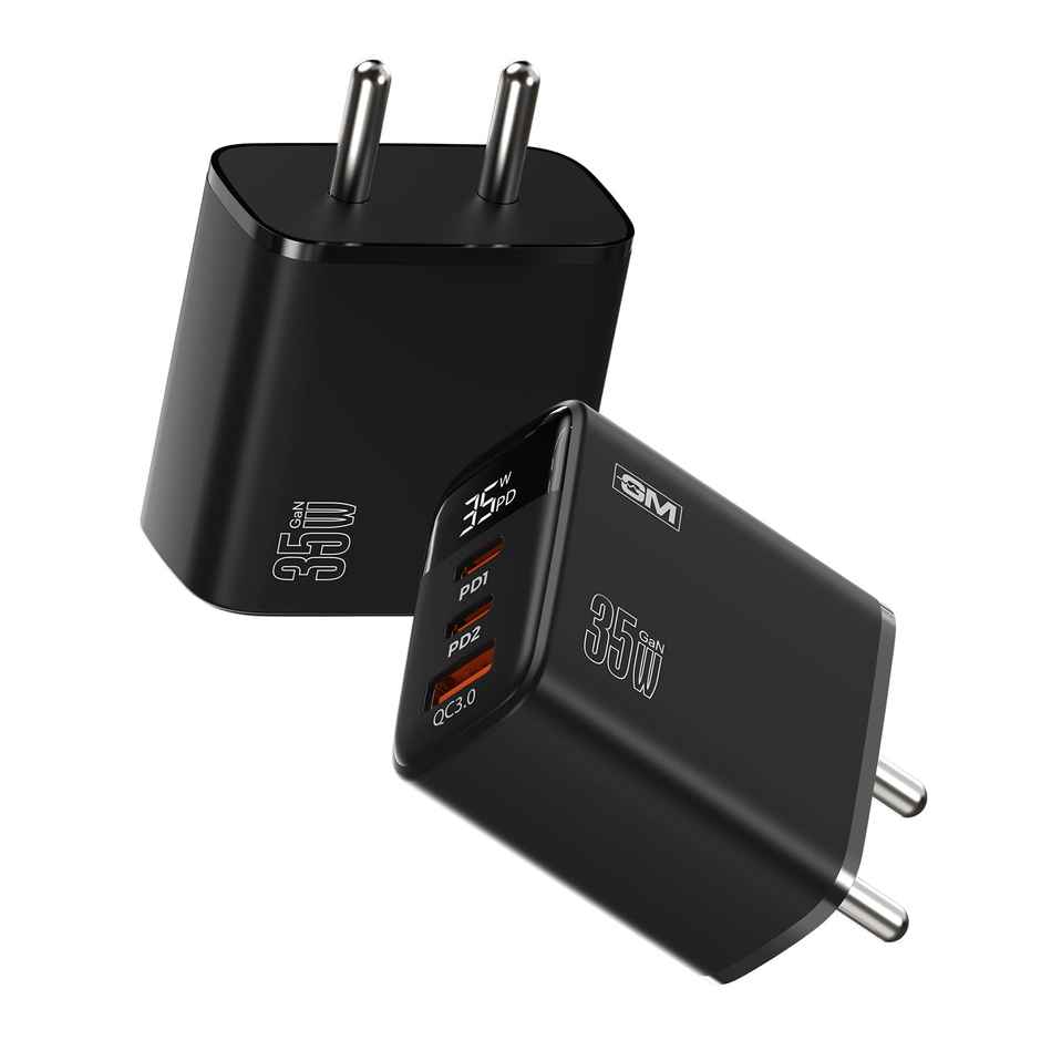 GM G Plus 35W Fast Charger with LED Display | 2 Type-C & 1 Type-A