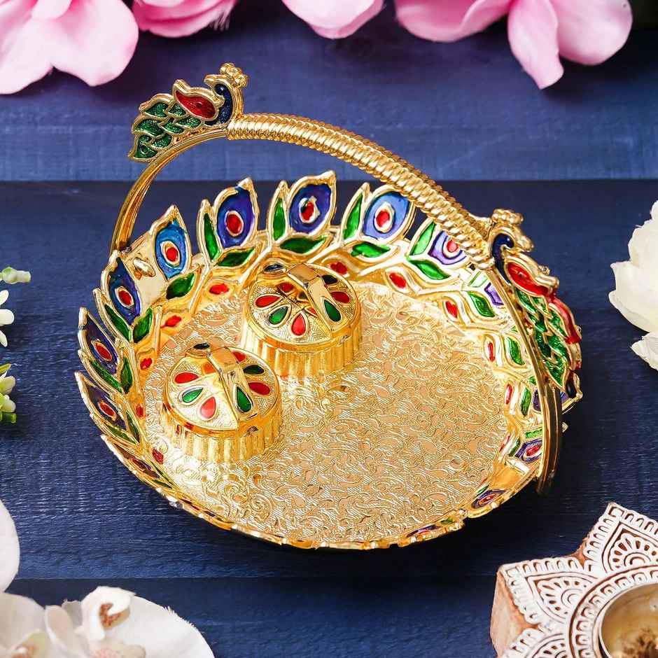 Peacock Decorative Aarti Thali Set for Pooja | Ecraftindia