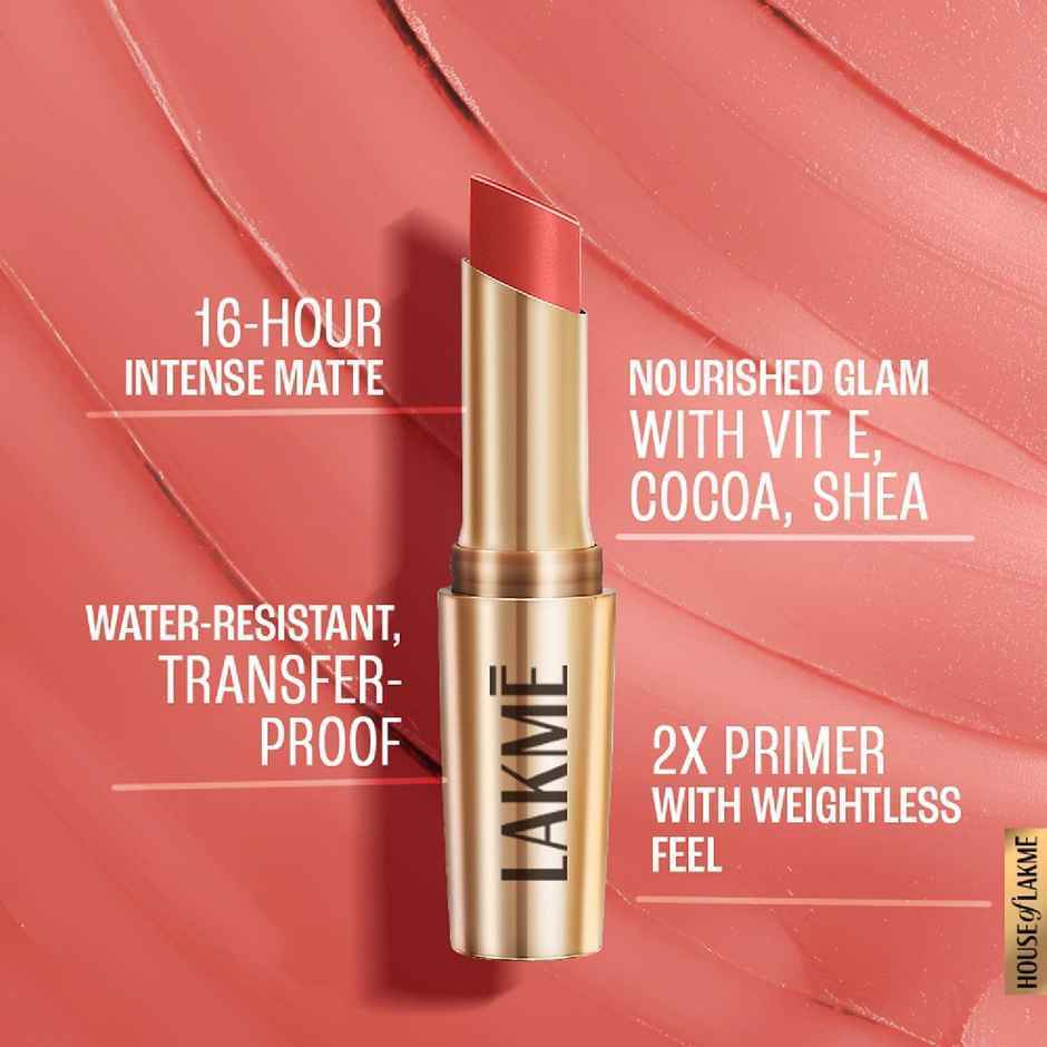 Lakme 9to5 Powerplay Priming Matte Lipstick, Lasts 16hrs, Coral Date