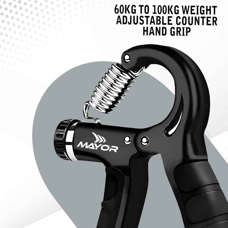 Mayor Adjustable Hand Grip with Counter for Gym Workout | Finger Exercise Hand Gripper | Black