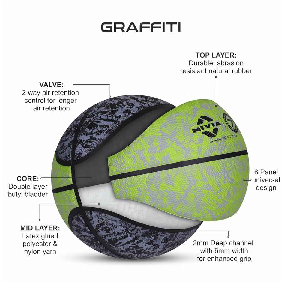 Nivia Graffiti Basketball Black And Green Size - 7