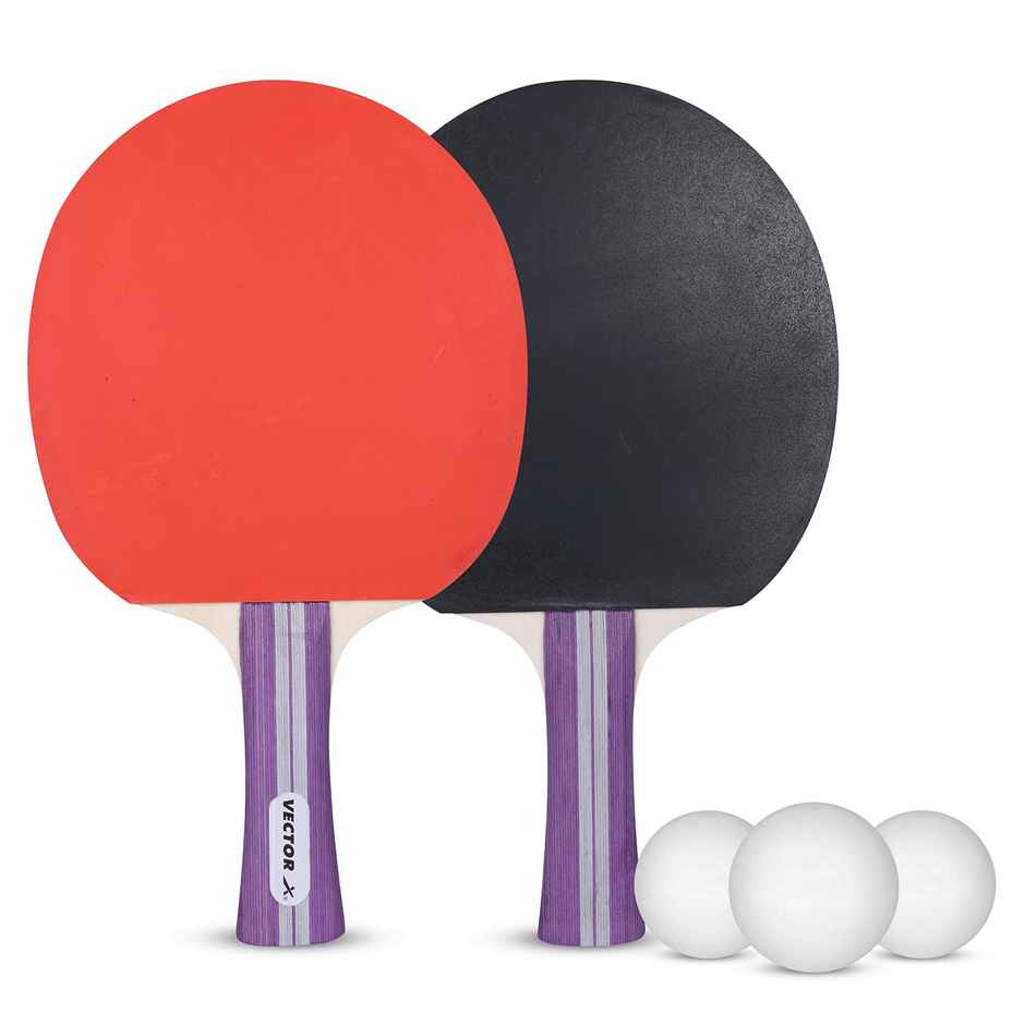 Vector X Octane Table Tennis Playset 2 Racquets & 3 Balls White Ball T.T Balls Set - Multi-Color