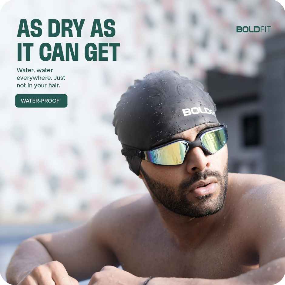 Boldfit Silicone Swimming Cap for Unisex Swim Cap for Kids & Adults Easy Fit - Black