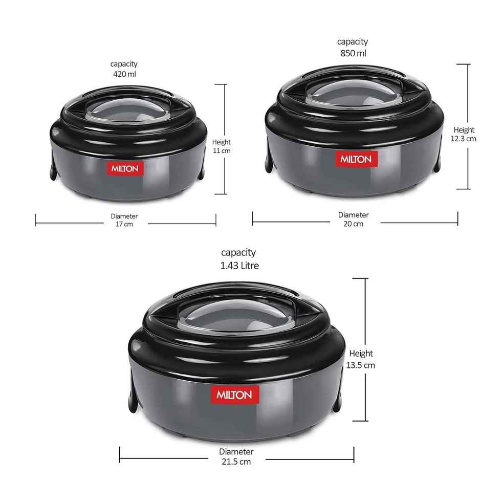 Milton Ernesto Inner Stainless Steel Jr. Casserole Set Of 3 (420 ml, 850 ml, 1.43 Litres), Grey