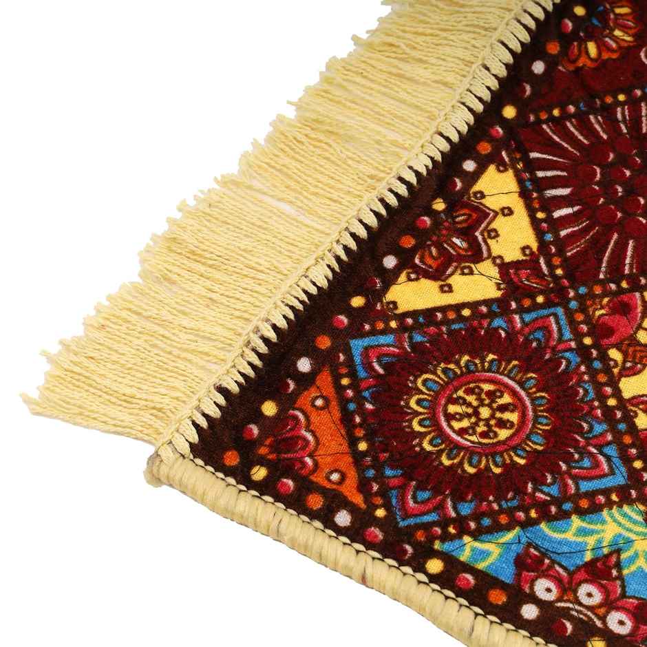 Kuber Industries Prayer Mat|Velvet Aasan Mat|Rangoli Square Prayer Mat|Small|Multicolor