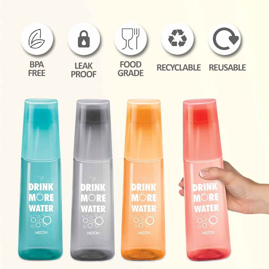 Milton Kip Sip 1000 Pet Water Bottle | 1 Litre Each | Set Of 4 (Colour May Vary)
