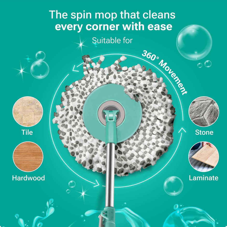 Spotzero By Milton Prime Mop With Big Wheels And Stainless Steel Wringer, (Aqua Green, 2 Refills)