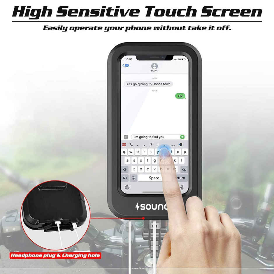 Sounce Bike Phone Mount Waterproof Smartphone Holder For 4 - 7 inches Smartphones| 360 Rotation - Black