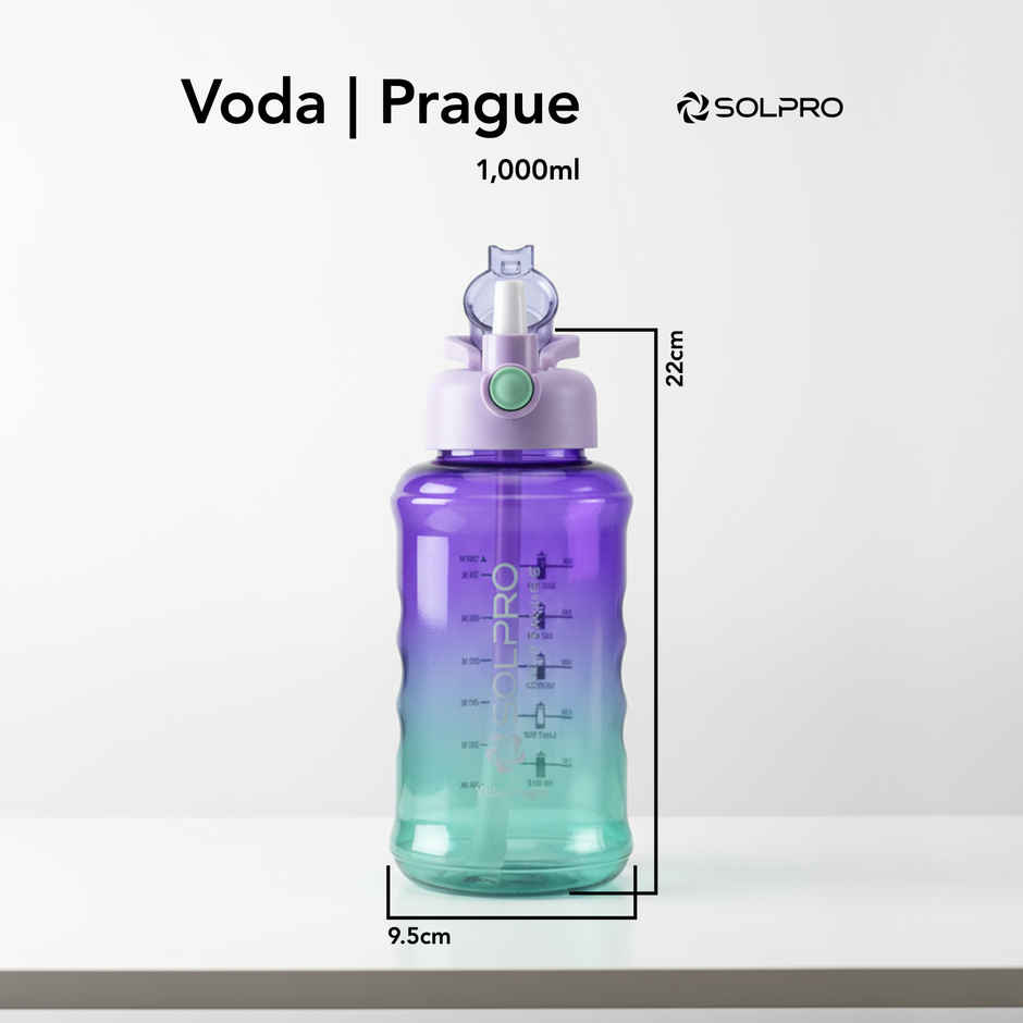 Solpro Voda Prague Sipper Water Bottle | Leakproof BPA Free for School Office Gym Travel | 1 L