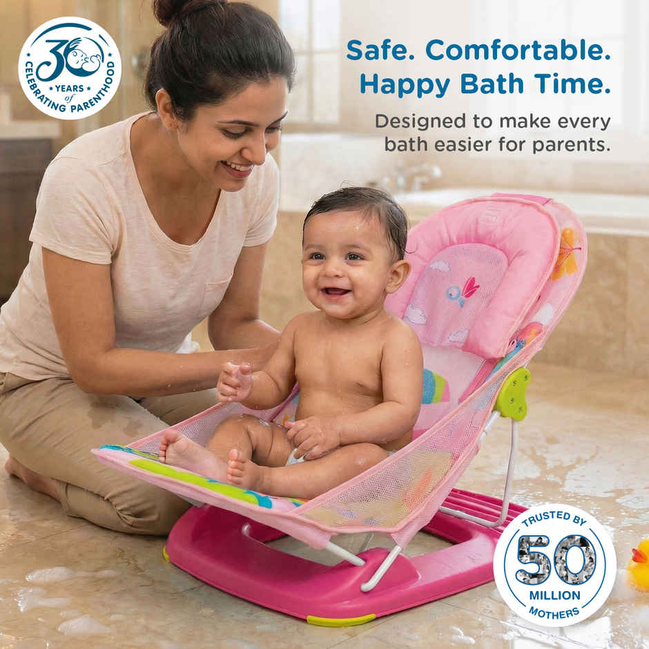 Mee Mee Newborn Baby Bather Bath Chair for Newborns and Infants | 0-12 Months | Pink