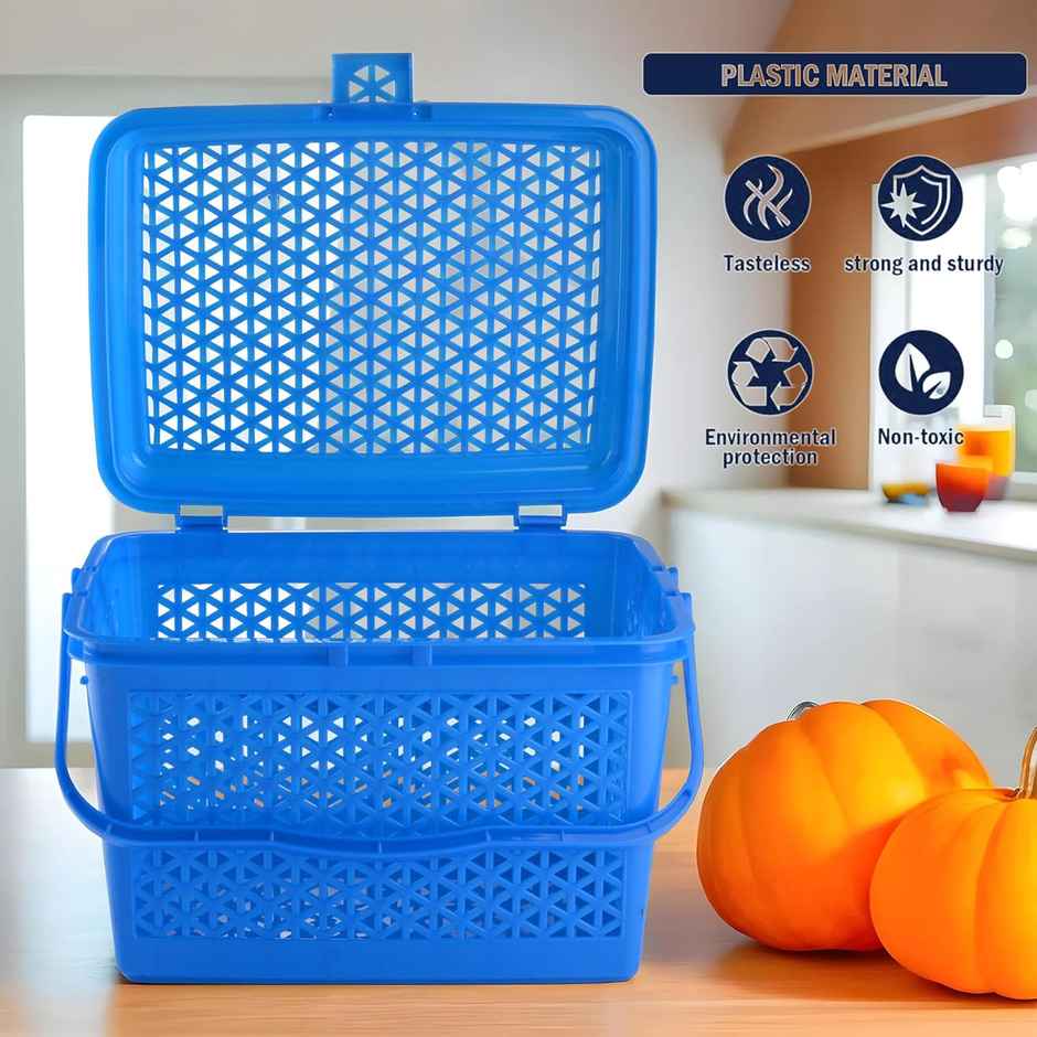 Kuber Industries Plastic Shopping Basket with Lid | Trendy Multipurpose | Blue