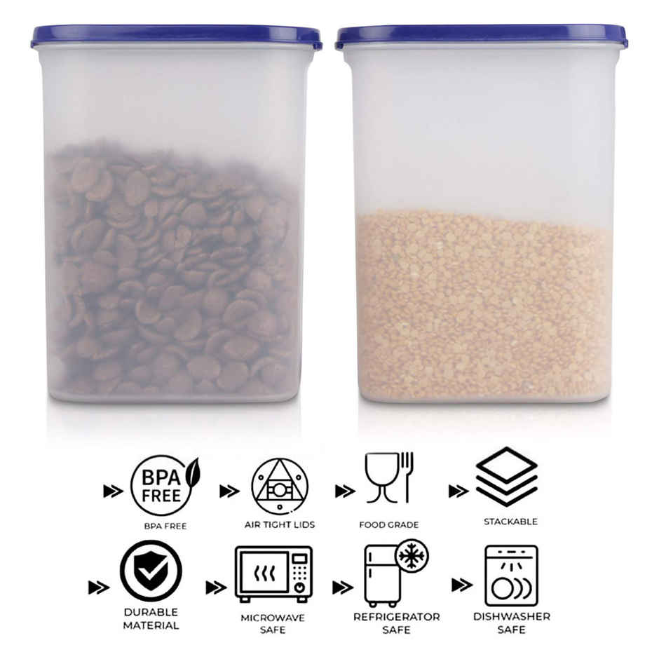 Cutting EDGE 2400ml Plastic Modular Storage Containers|Microwave Safe |BPA Free |Set of 2 |Dark Blue