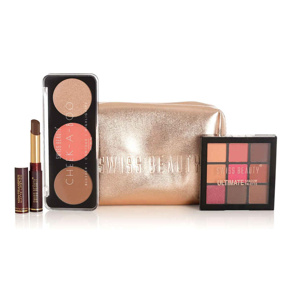 Swiss Beauty Everyday Ultimate Makeup Kit| Eyeshadow | Lipstick| Highlighter & Blusher & Pouch