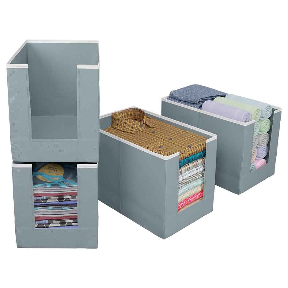 Kuber Industries Pack of 4 Non-Woven Foldable Shirt Stacker for Clothes Organizer | Grey