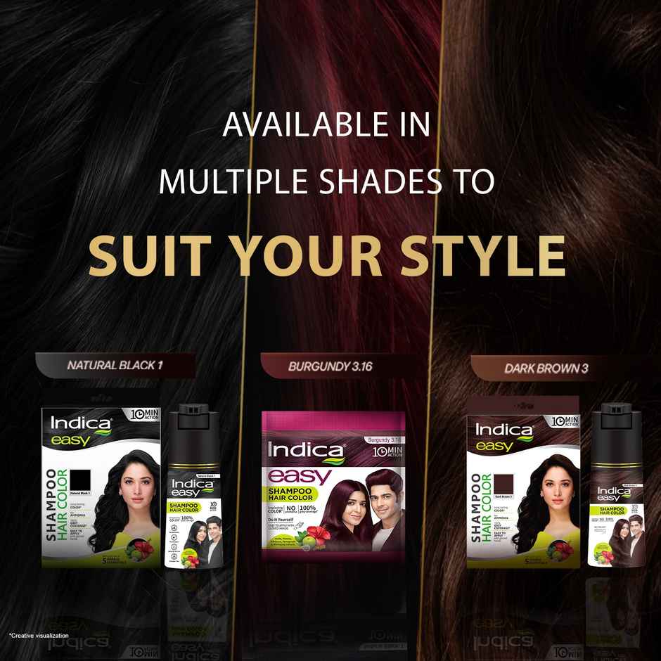 Indica Easy DIY 10 Min. Hair Color Shampoo-100% Ammonia Free, Natural Black