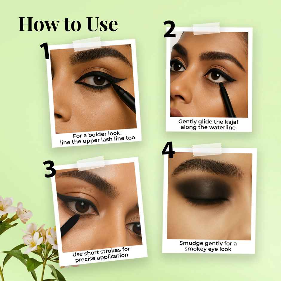 Just Herbs Naynam Day Long Kohl Kajal Smudge-Proof Sweet Almond Oil & Vitamin E (Deep Black)