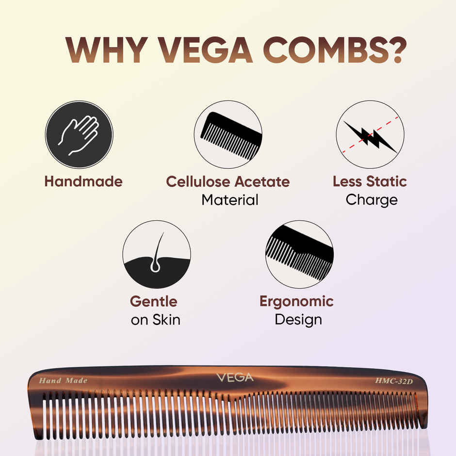 Vega Handcrafted Graduated Dressing Hair Comb made with Cellulose Acetate for Men & Women (HMC-32D)