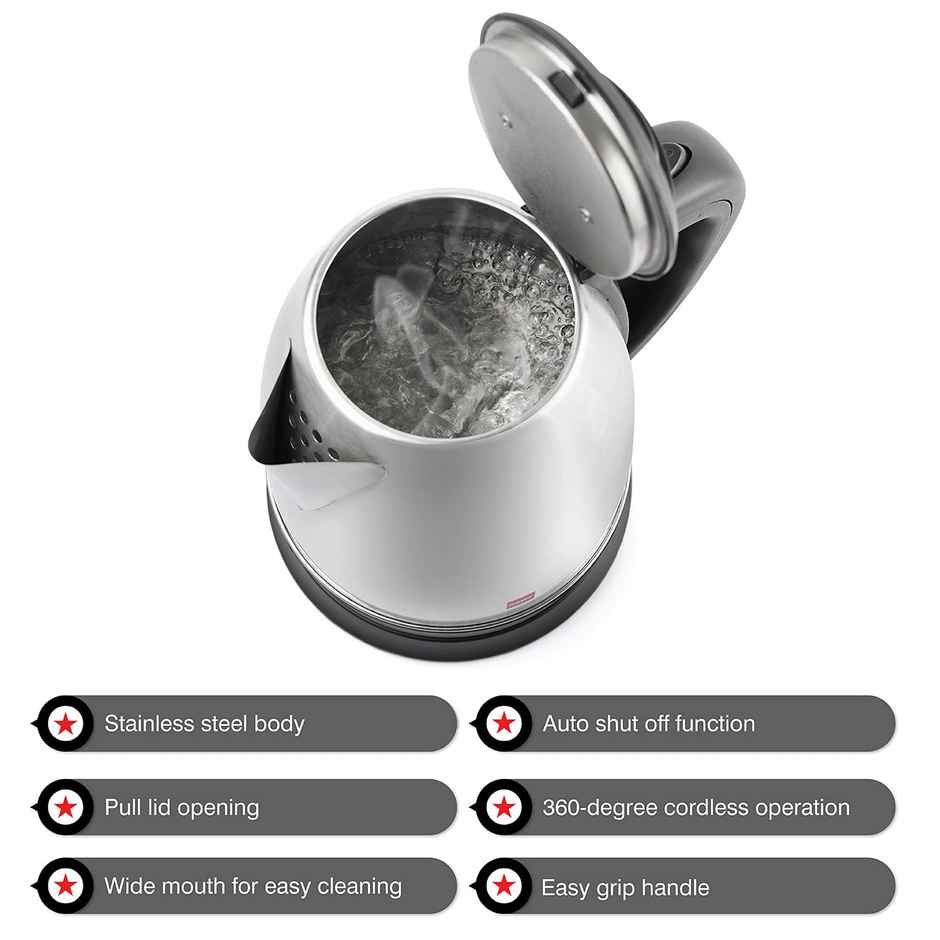 Cello Quick Boil Electric Kettle 1.5 Litre - Silver | Portable Stainless Steel Kettle