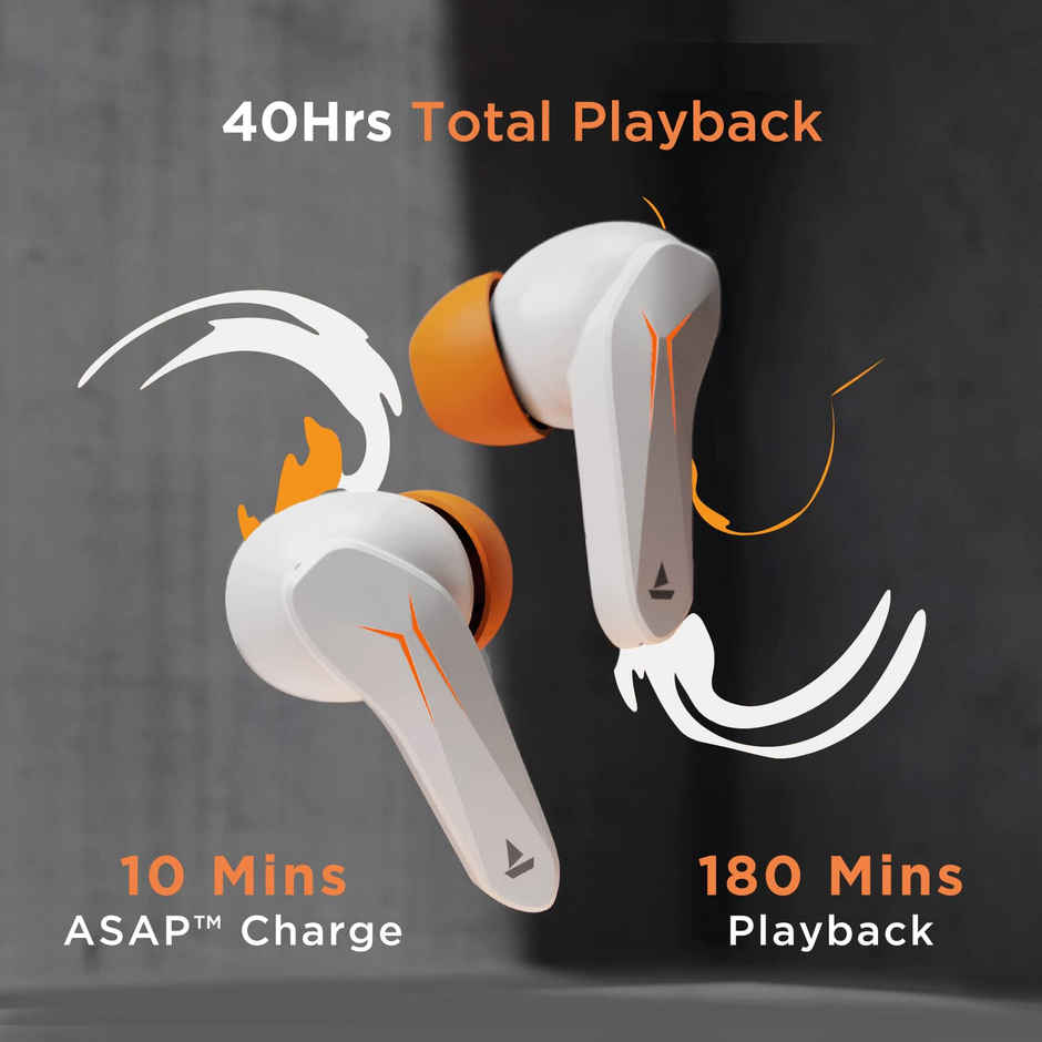 boAt Immortal 128 TWS Earbuds for Gaming w/ 40H Playtime, BEAST Mode & RGB LEDs (White Sabre)
