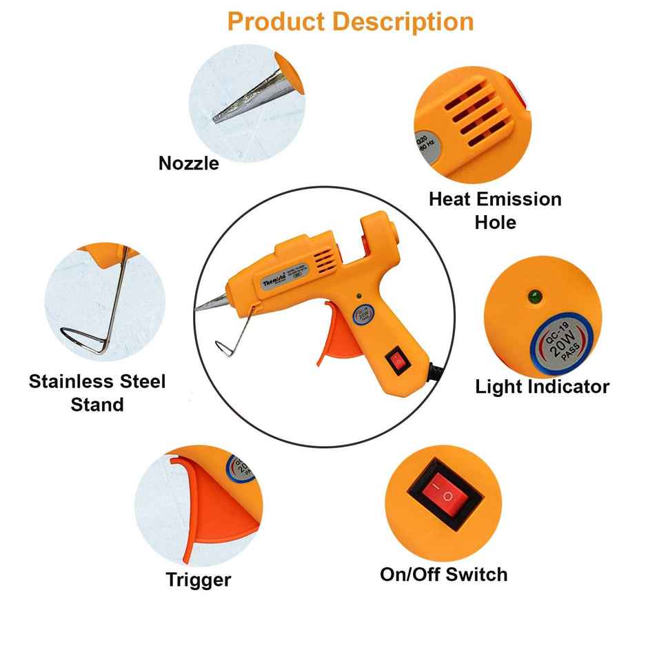 Themisto 20 Watt Mini Hot Melt Glue Gun With 10 Glue Sticks For Diy Art And Crafts.