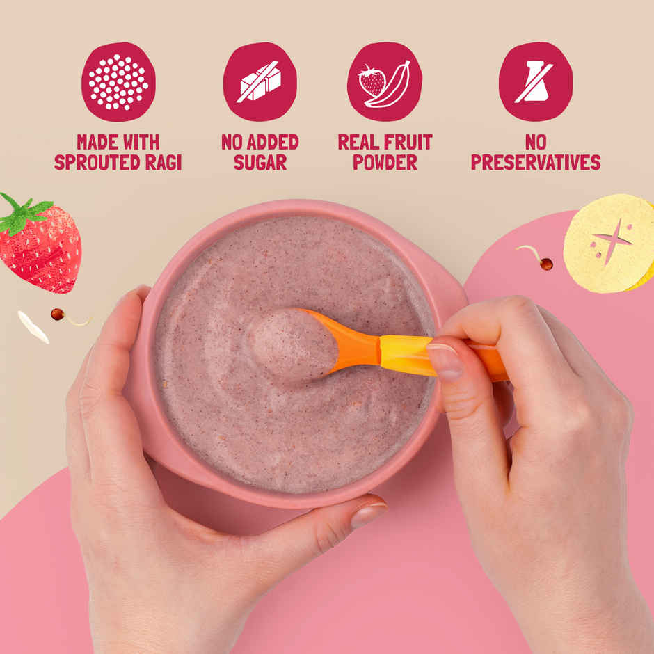 Slurrp Farm First Bites Strawberry Sprouted Ragi and Rice Cereal with Milk