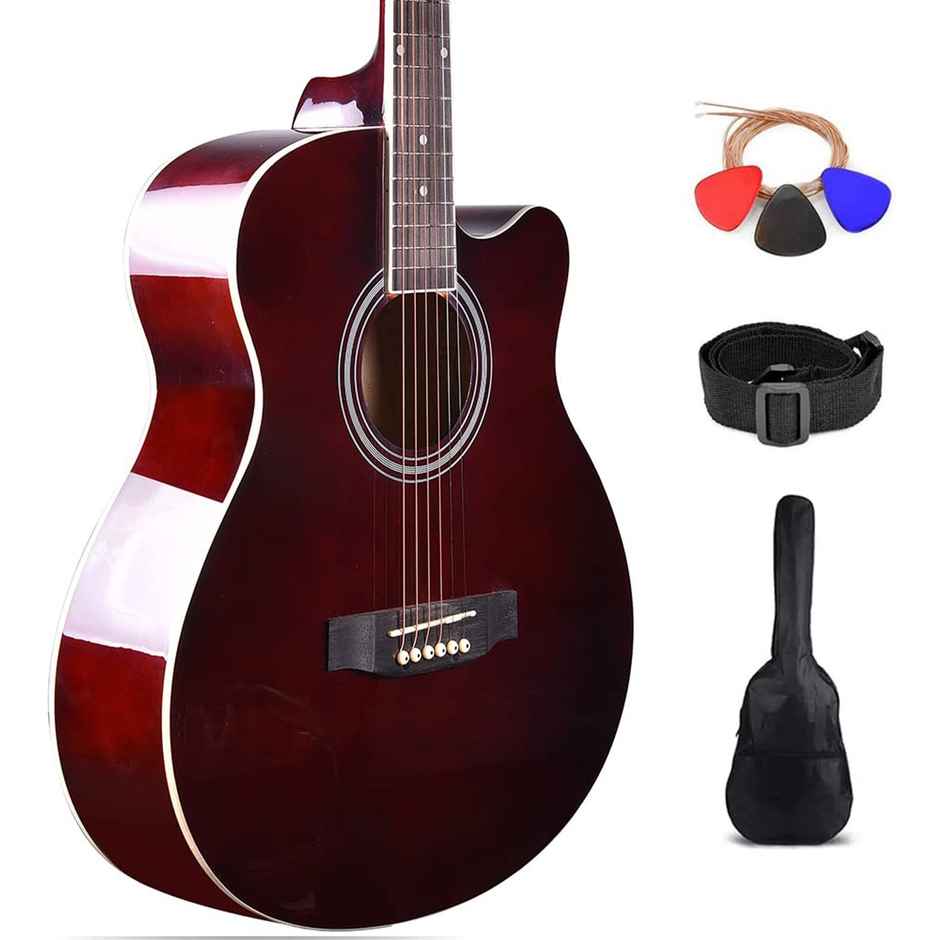 Kadence Basswood Frontier Guitar - Acoustic Guitar with Accessories | Wine Red