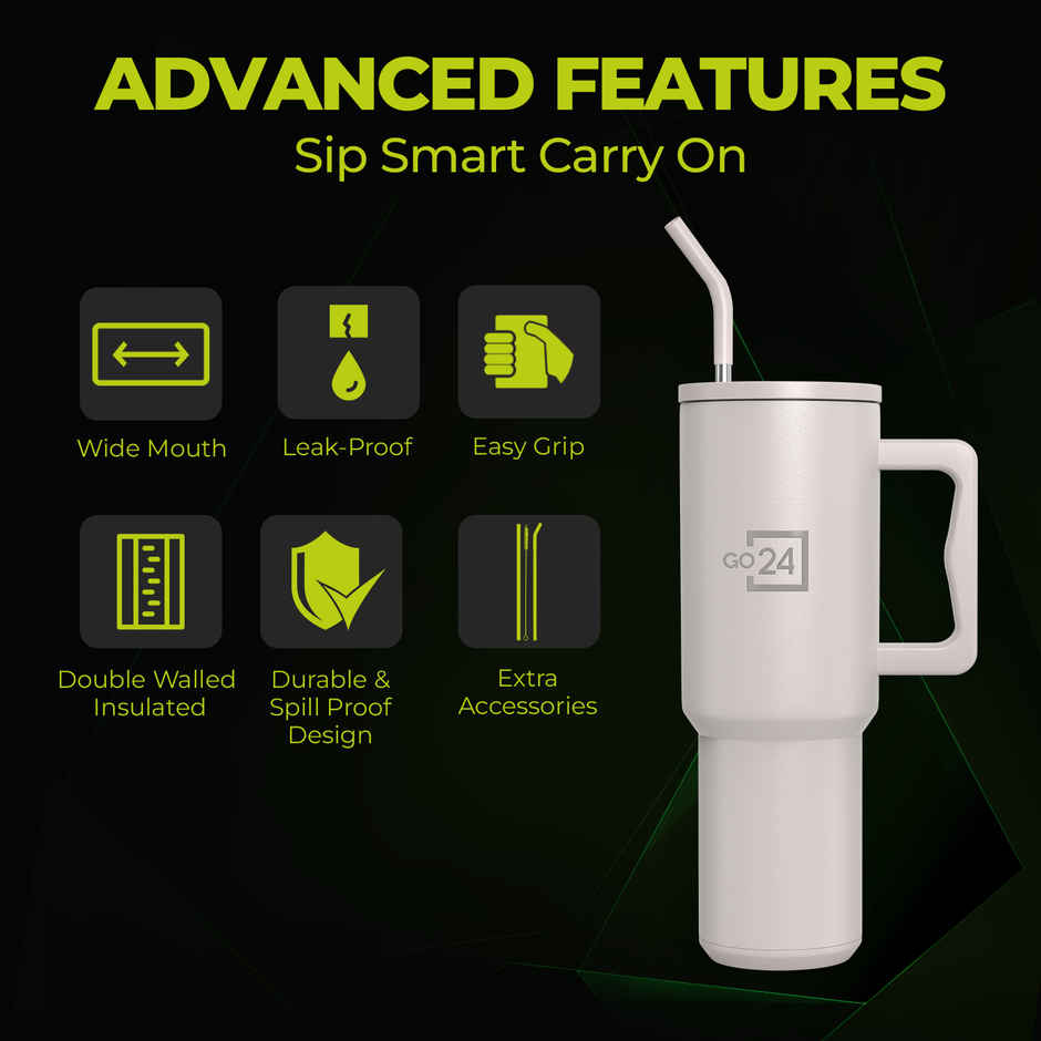 Go24 Stanzy Tumbler with Straw | 3-Layer Insulation | Leakproof | Dual Straw