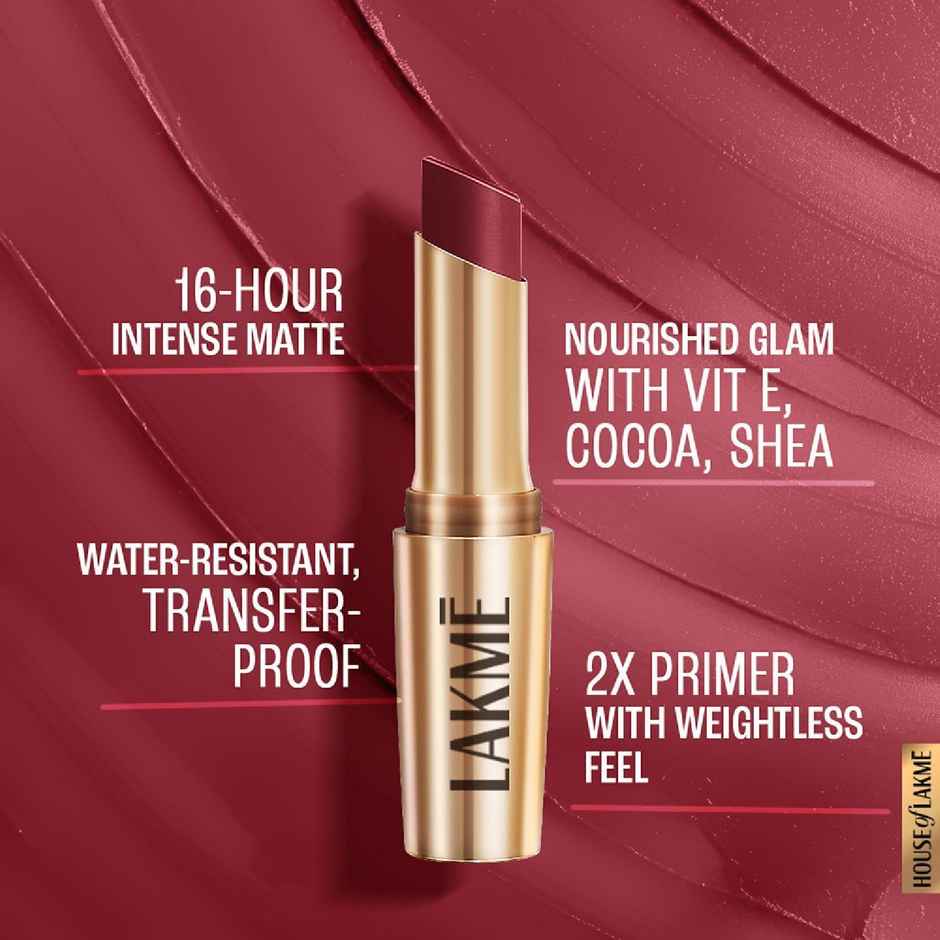 Lakme 9to5 Powerplay Priming Matte Lipstick, Lasts 16hrs, Berry Base