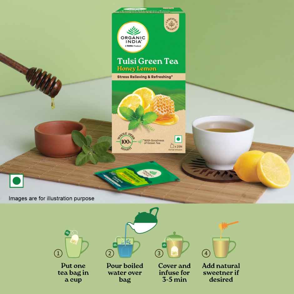 Organic India Honey Lemon Flavored Tulsi Green Tea - 25 Tea Bags