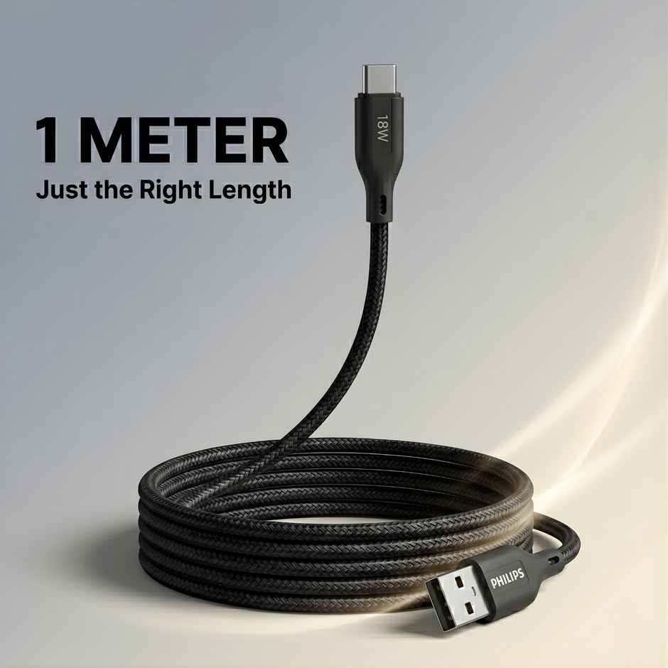 Philips 18W USB A to Type C Fast Charging Cable | DLC4130AB94 | Dark Slate | 1 m