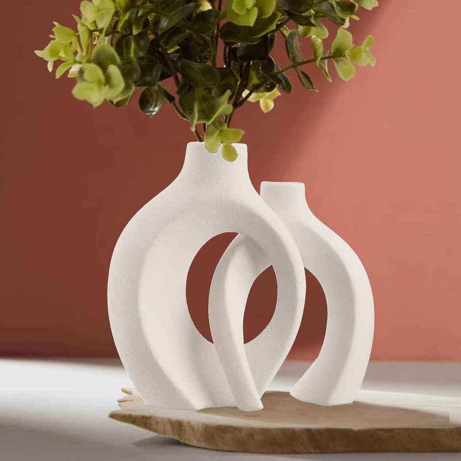 TIED RIBBONS Hollow Ceramic Vase Set | White