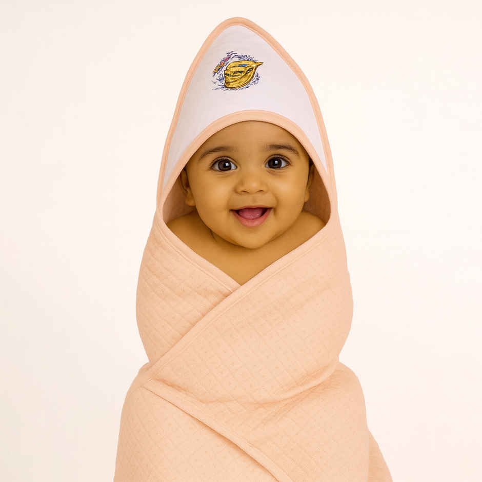 Moms Home Ultra Soft Cotton Baby Hooded Towel - Peach - 70X70 Cm ( 0-3 Months )