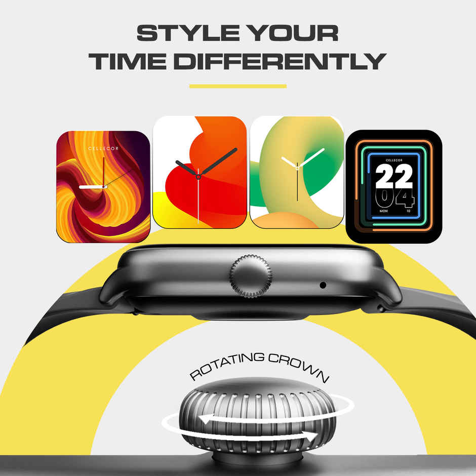 Cellecor STEW 1.83" BT Calling | 500 NITS | SPo2 | HR | Split Screen Smartwatch | Black