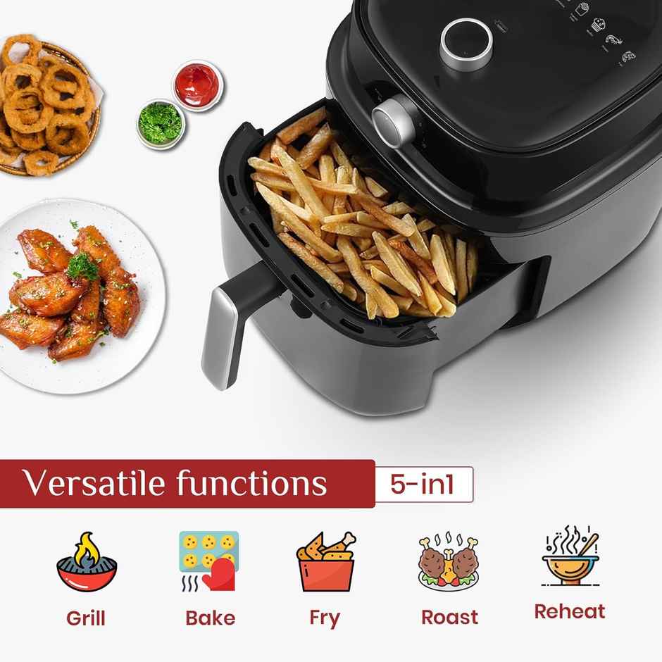 truTRTL Manual Air Fryer for Home | Actual 4.5 Liter | 1400 Watt | 1 Year Warranty | Uses 90% less Oil | Time & Temp Control Knobs | Glossy Black