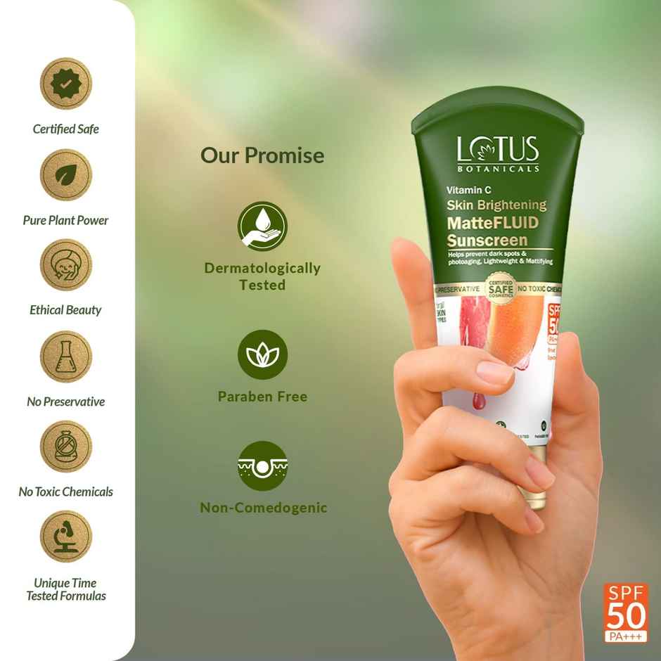 Lotus Botanicals Vitamin C Matte Fluid Sunscreen Sun Protect & Skin Brightening SPF 50