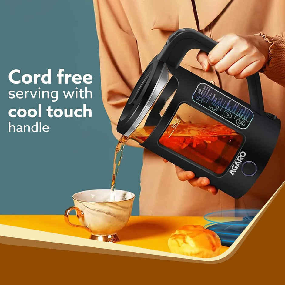 Agaro Galaxy Electric Kettle With Keep Warm Function Free Pp Plastic & Glass Body Bicolor Led, 1.5L