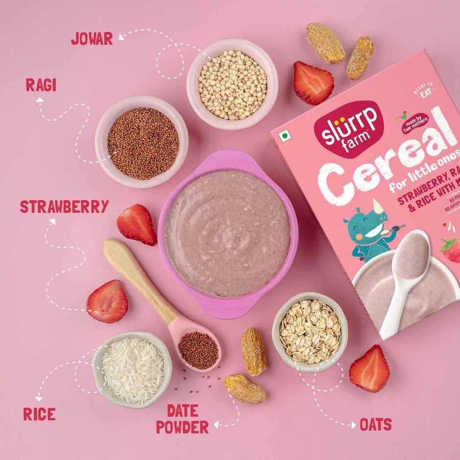 Slurrp Farm Strawberry, Ragi And Rice Cereal With Milk And No Added Sugar
