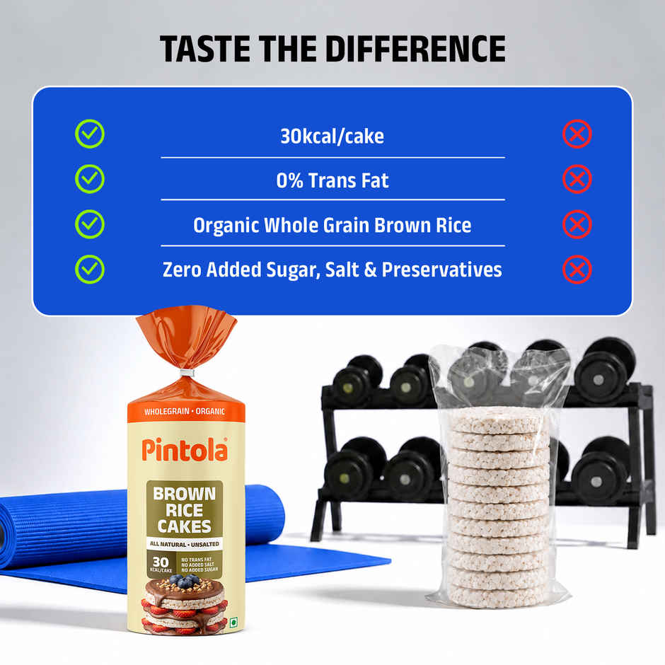 Pintola Organic Wholegrain Brown Rice Cakes Unsalted | Snack Essential